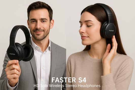 FASTER S4 HD Solo Wireless Stereo Headphones - Unveiling Unrivaled Sound, Comfort, and Connectivity by hand man and girl