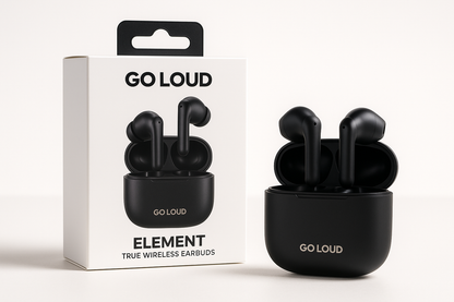 Go Loud Element True Wireless Earbuds with box three 