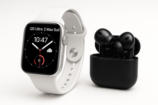 i20 Ultra 2 Max Suit Smart Watch with AirPods white color watch blck color pords